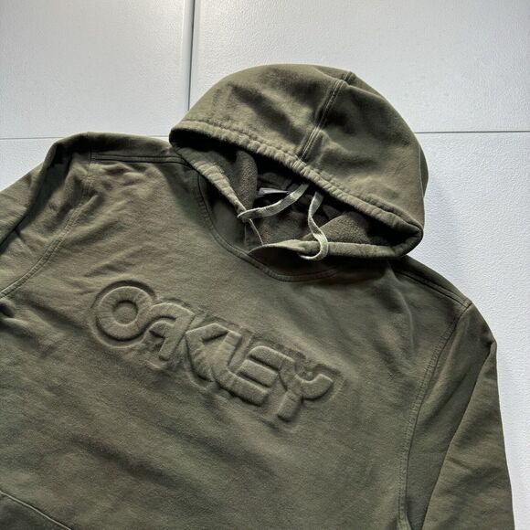 Oakley Embossed Logo Hoodie Men’s Large Green Tech Drawstring Sweatshirt Y2K - Picture 1 of 6